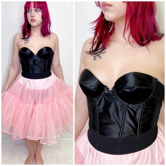 Vintage Y2K WonderBra Black Corset Bustier Size 34A Boned Lingerie Pinup VLV - Picture 1 of 7